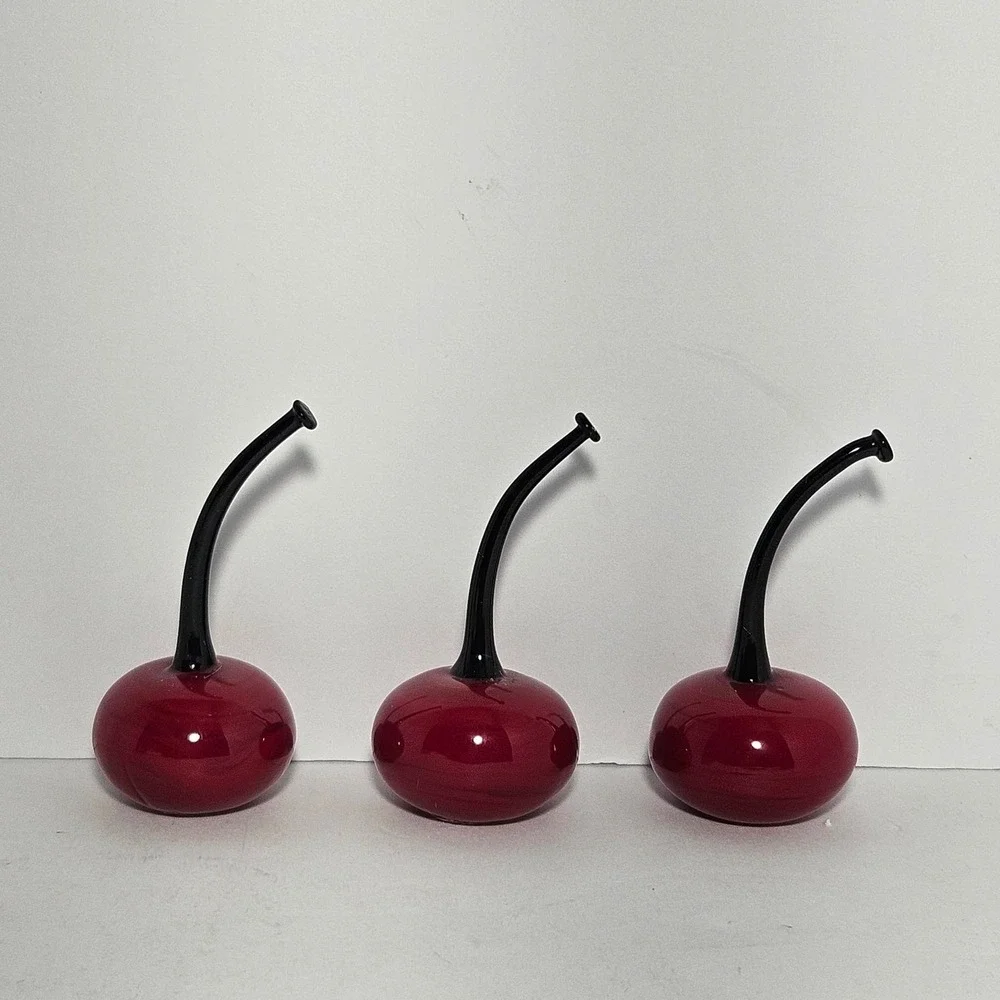 Lenox Summer Sweetness Glass Cherry Figurines Set of 3 Red Black Handcrafted